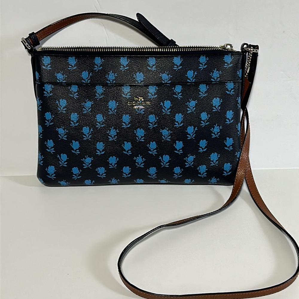 Coach Badlands Blue Midnight Floral East West Pop Out Pouch Crossbody Bag - Picture 2 of 14